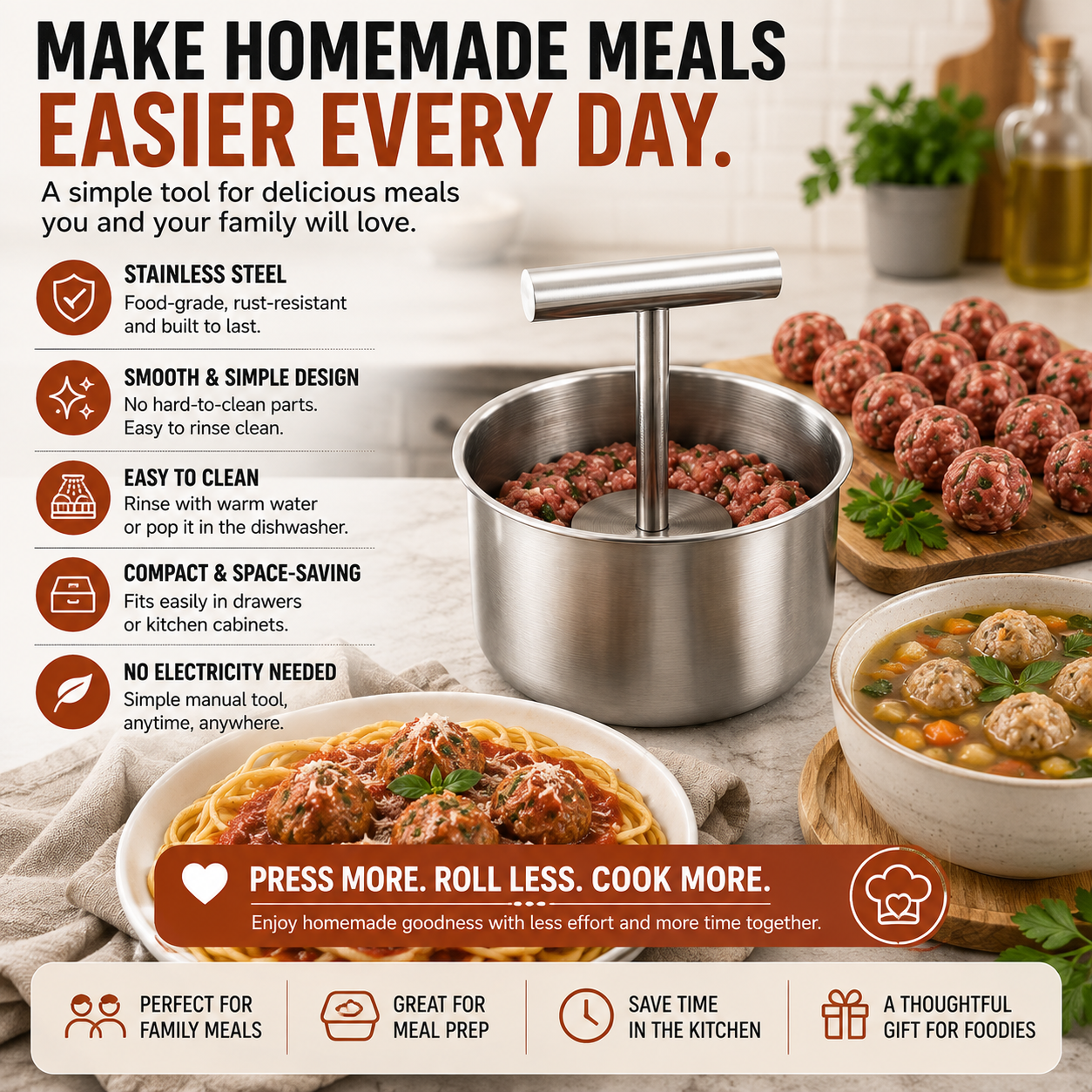 🍝Stainless Steel Meatball Press for Uniform Home‑Made Meatballs