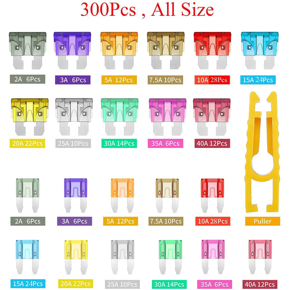 300Pcs Car Fuse Assortment Kit - Mini, Standard & Micro Fuses