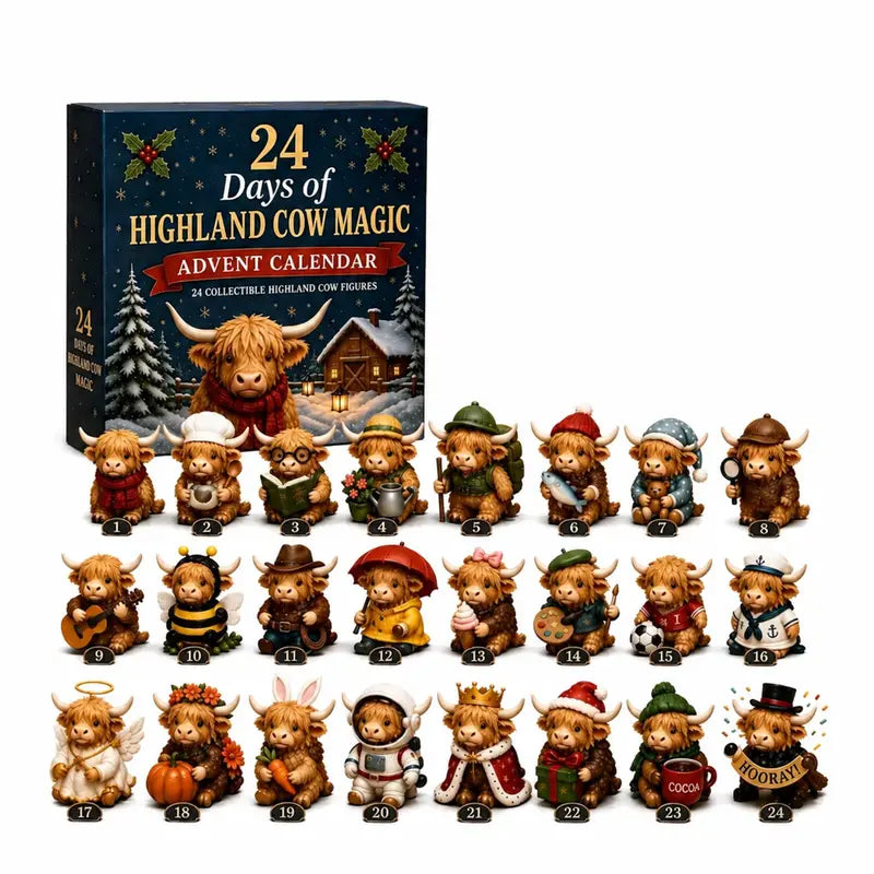 24-Day Highland Cow Advent Calendar - Christmas Countdown Gift Box with Collectible Mini Figurines