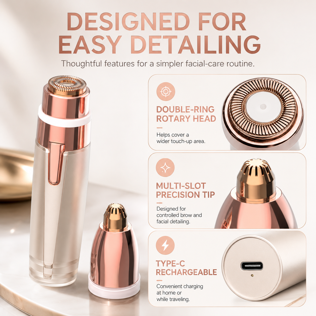 ✨ 2-in-1 Women's Eyebrow and Facial Hair Removal Device