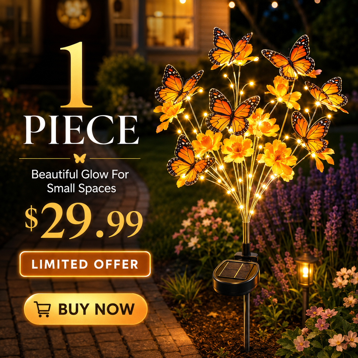 🌻 Solar Butterfly Flower Garden Stake Light – Waterproof Outdoor Pathway Decor 🦋