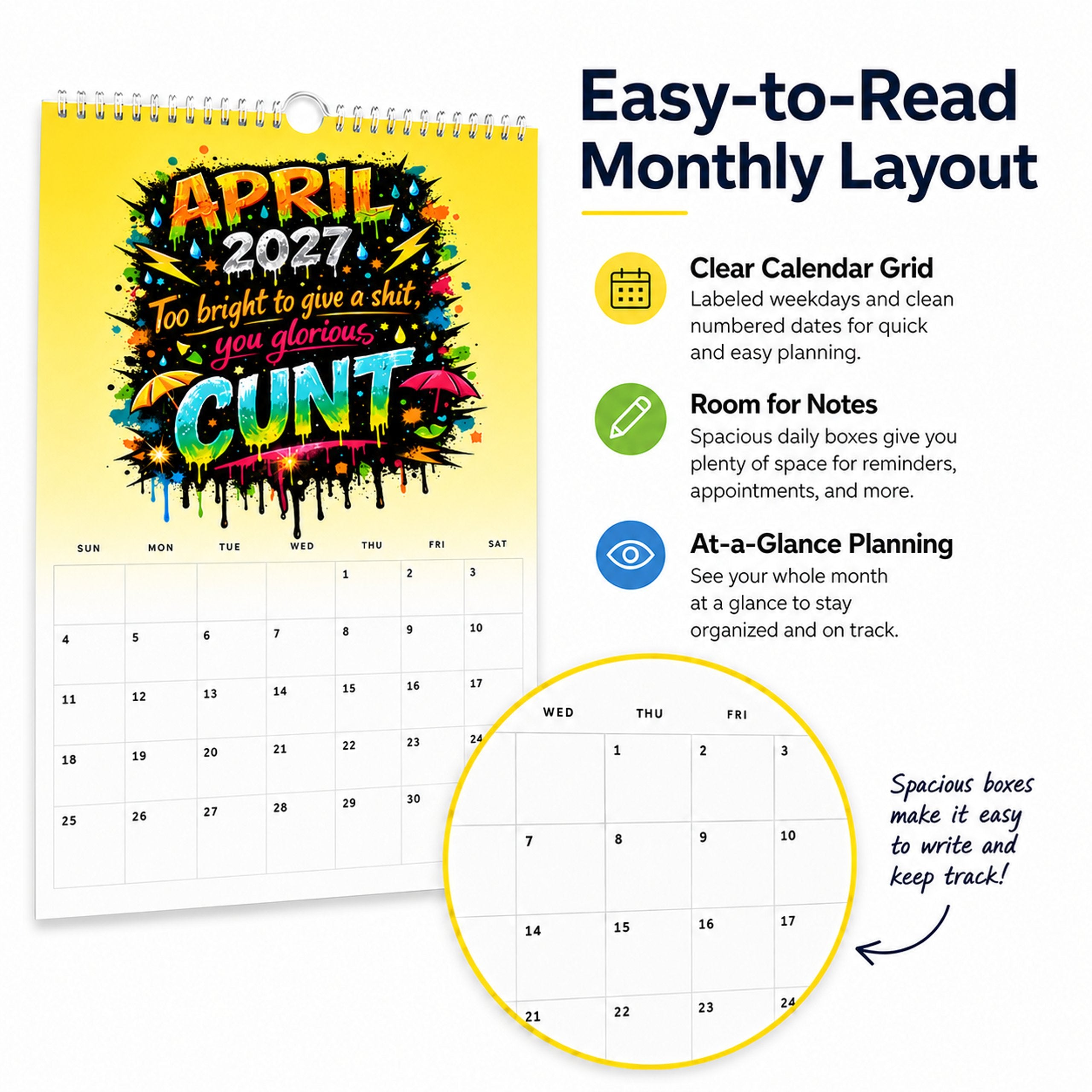 2027 Year of the Cunt Wall Calendar – Bold Graffiti Humor Calendar