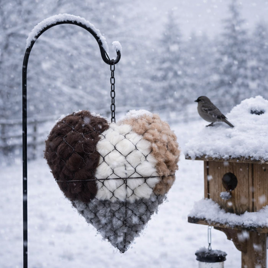 Handmade Alpaca Fiber Bird Nesting Heart