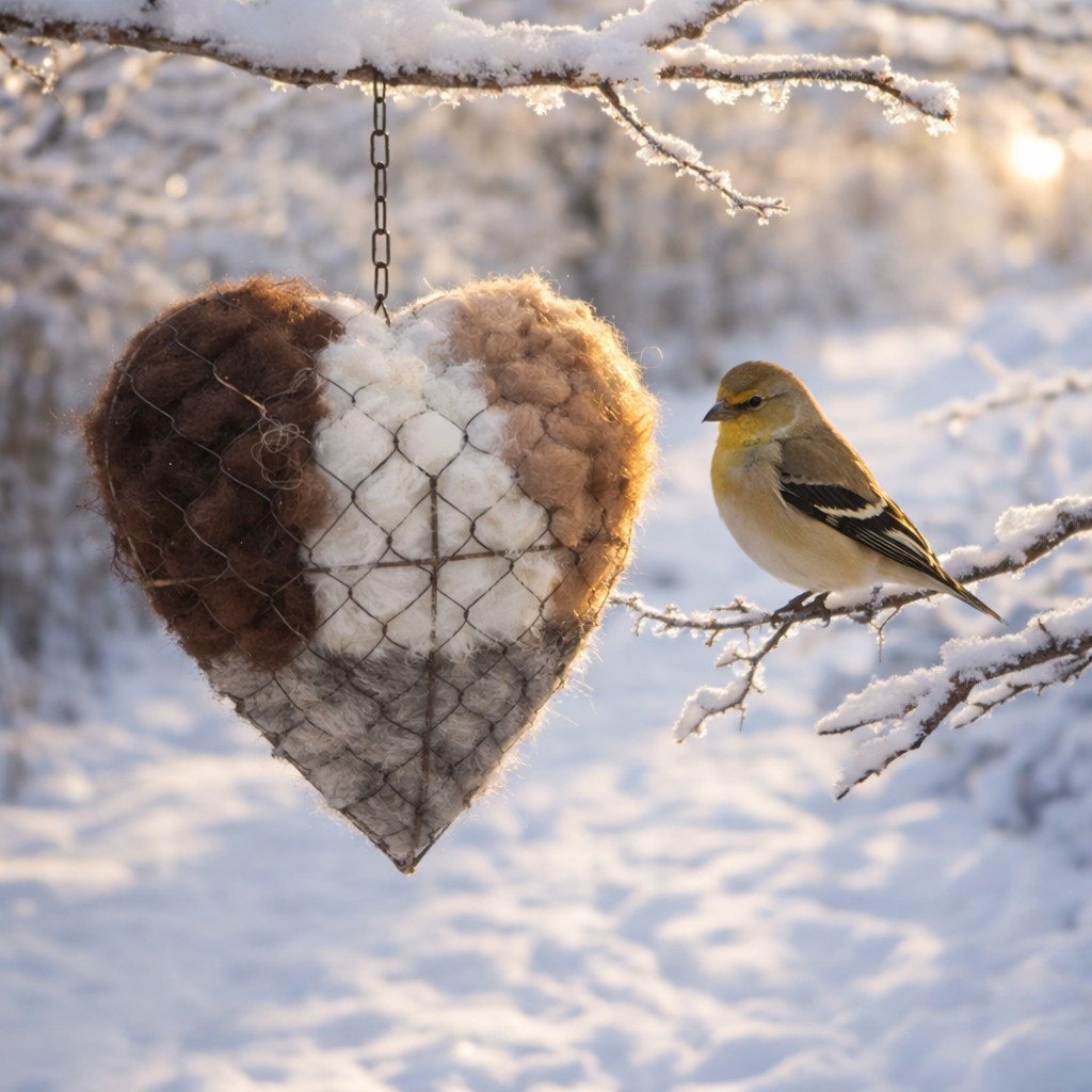 Handmade Alpaca Fiber Bird Nesting Heart