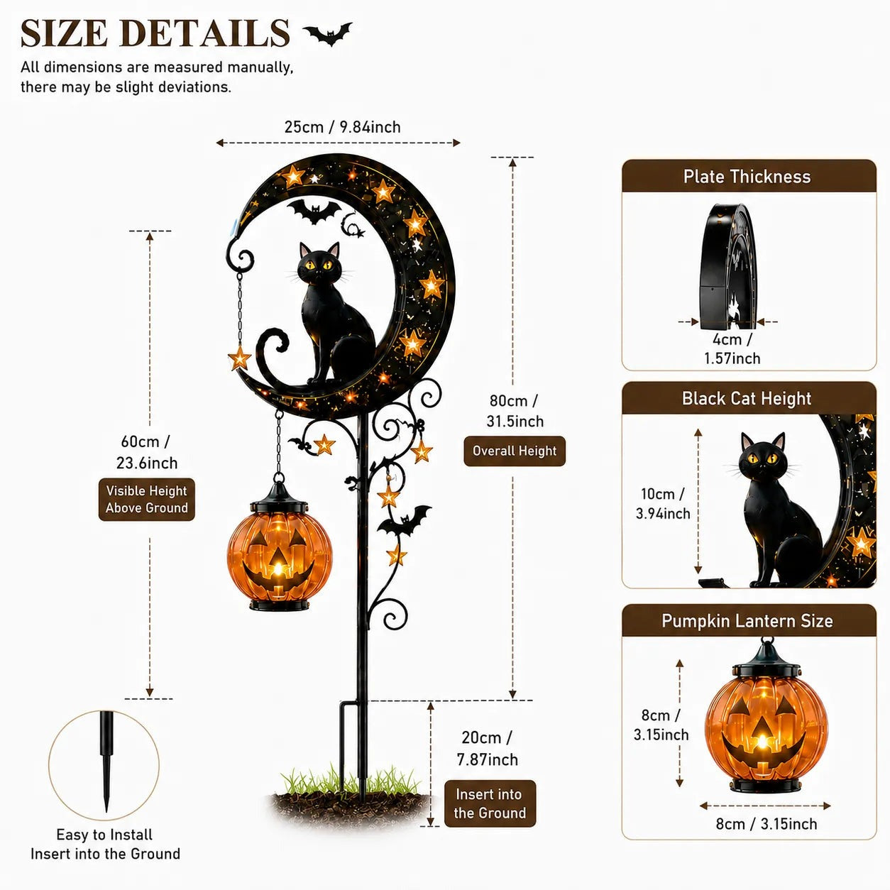 🎃 Solar Black Cat & Pumpkin Moon Stake Light