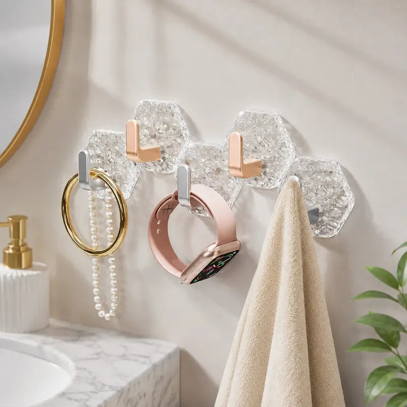 Heavy-Duty Plastic Self-Adhesive Hexagonal Ripple Hooks