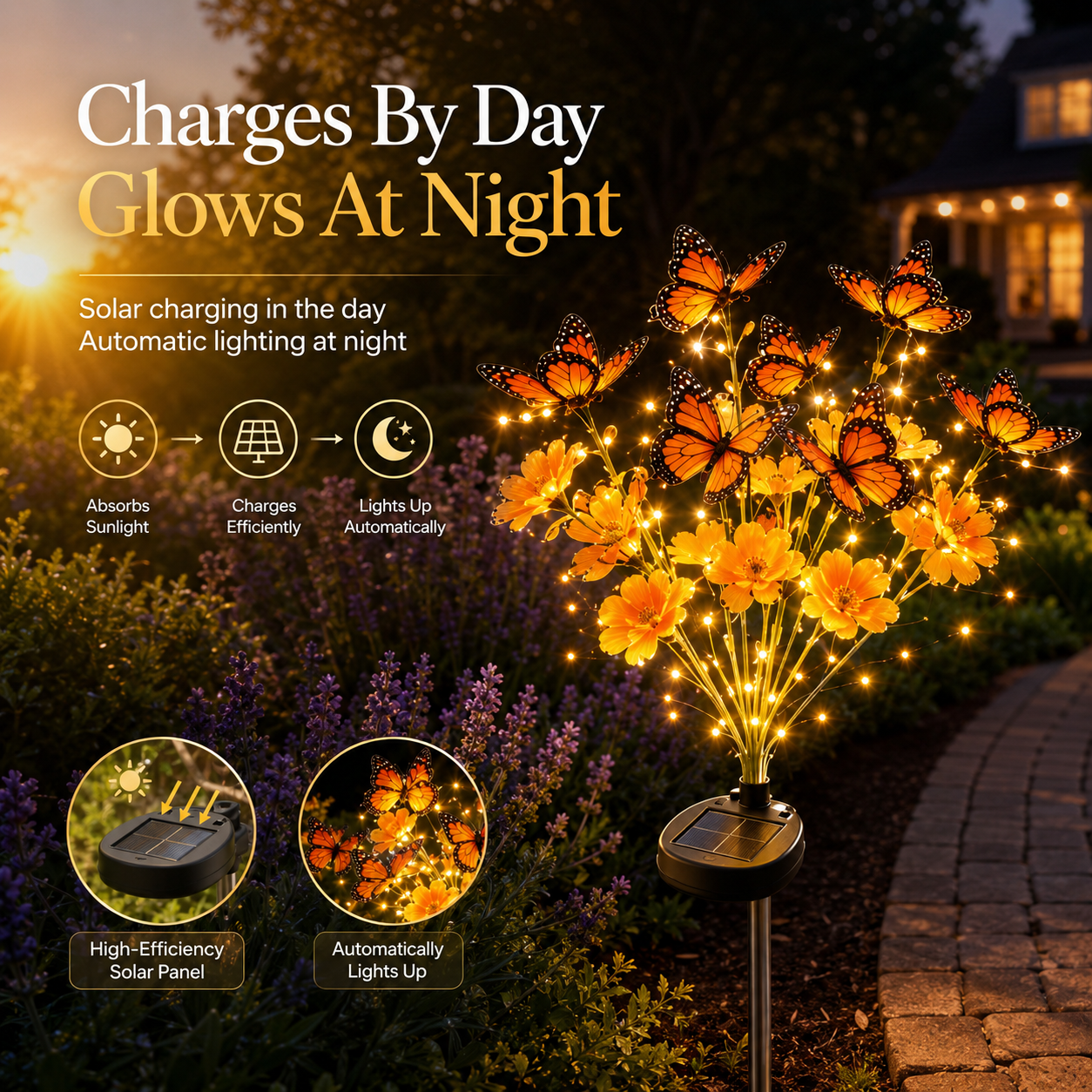🌻 Solar Butterfly Flower Garden Stake Light – Waterproof Outdoor Pathway Decor 🦋