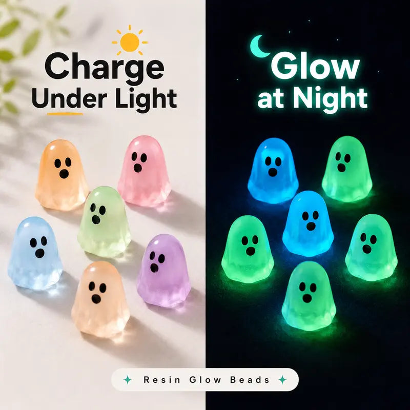 Glow In Dark Cute Ghost Resin Bead Set, Perfect Halloween Party Ornaments