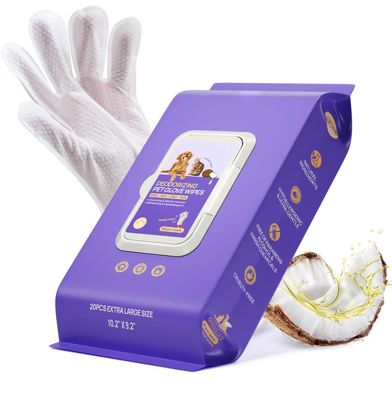 Pet Cleaning Glove Wipes: No-Rinse Waterless Bath (6/12/20 Pack)