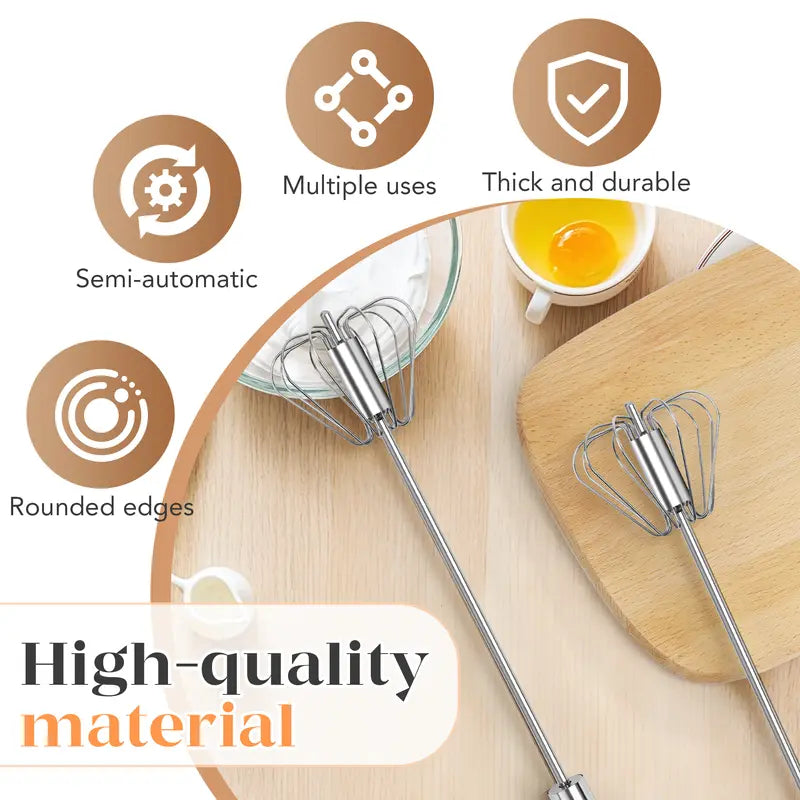 2PCS Stainless Steel Hand-Push Spinning Wire Whisk🍳