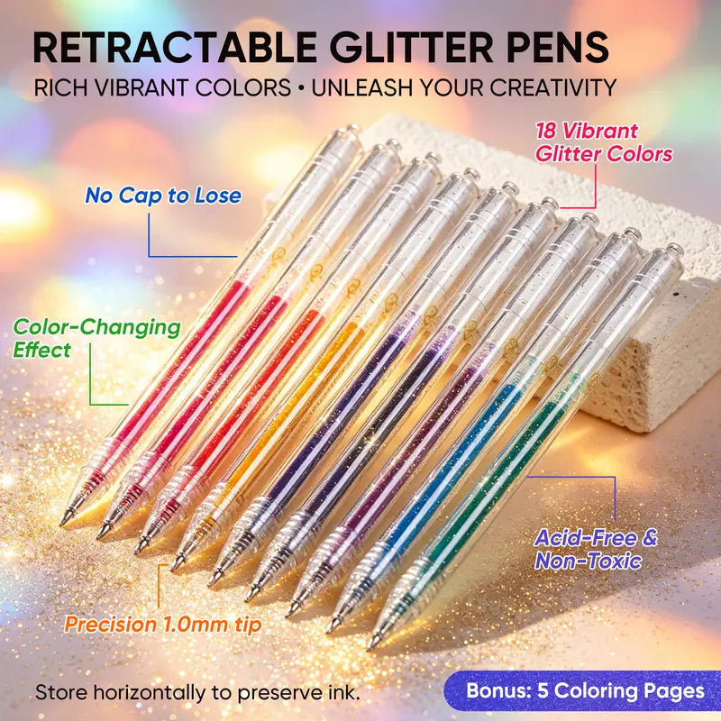 Glitter Gel Pens Vibrant Sparkle Colored Retractable Sparkling Gel Pen