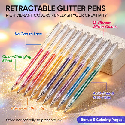 Glitter Gel Pens Vibrant Sparkle Colored Retractable Sparkling Gel Pen