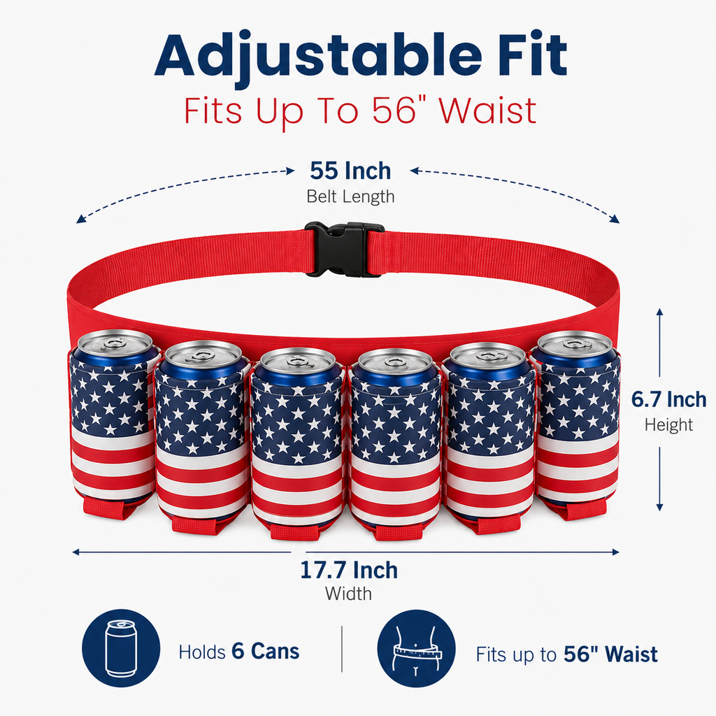 Novelty Beer Belt Holster (6-Pack) – Adjustable Belt – A Must-Have for BBQs and July 4th Parties