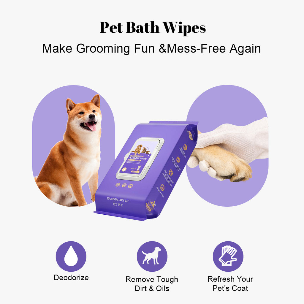 Pet Cleaning Glove Wipes: No-Rinse Waterless Bath (6/12/20 Pack)