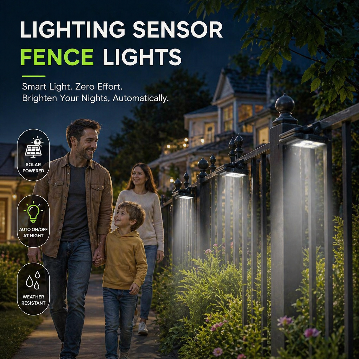 Solar Motion Sensor Lights Auto On/Off, Weatherproof & Powerful