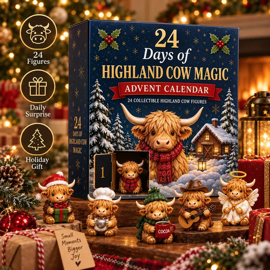 24-Day Highland Cow Advent Calendar - Christmas Countdown Gift Box with Collectible Mini Figurines