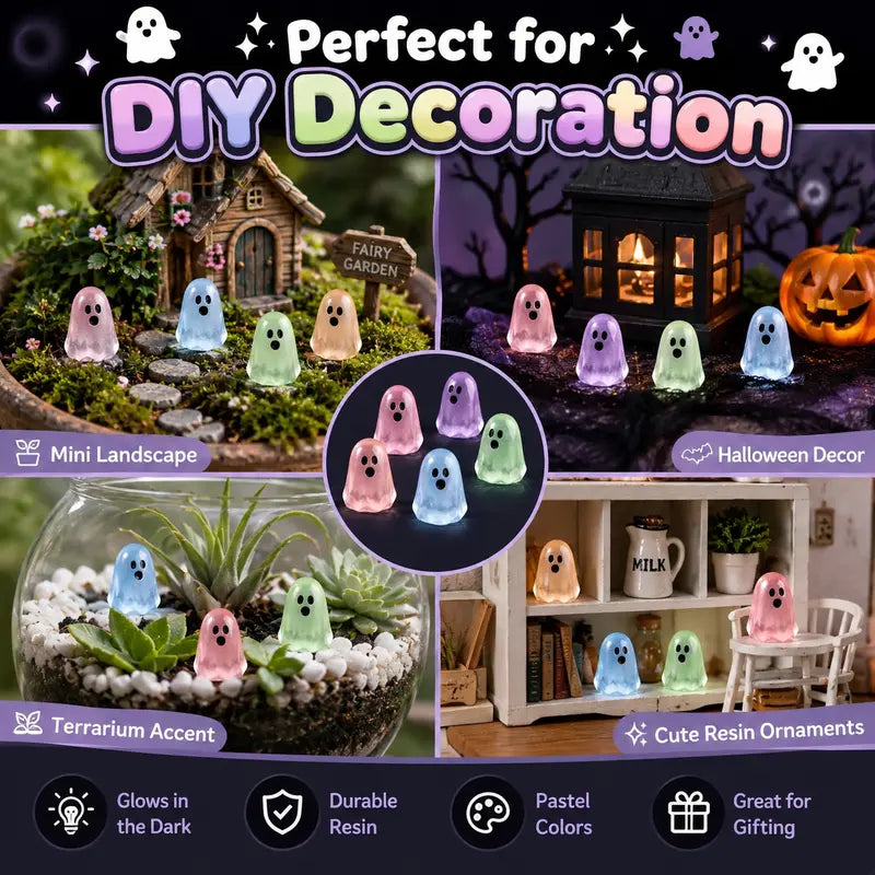 Glow In Dark Cute Ghost Resin Bead Set, Perfect Halloween Party Ornaments