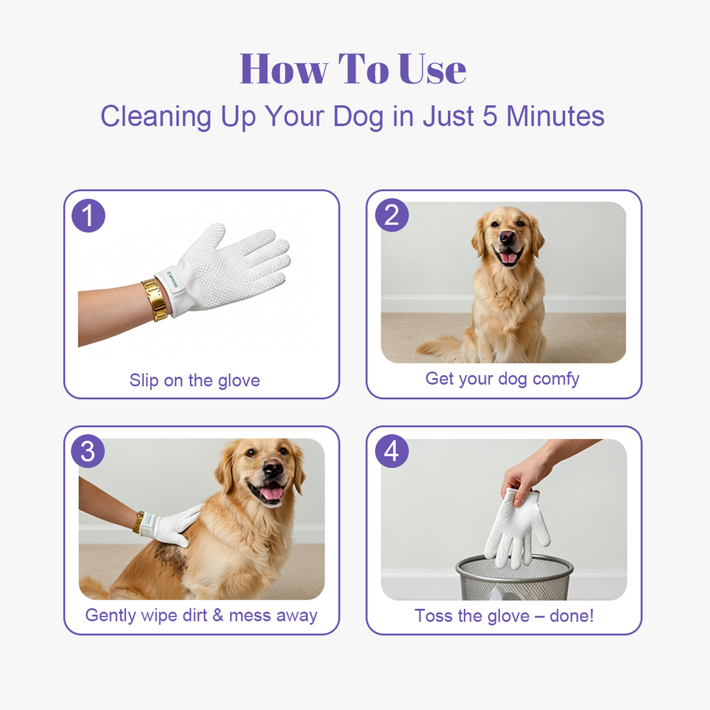 Pet Cleaning Glove Wipes: No-Rinse Waterless Bath (6/12/20 Pack)