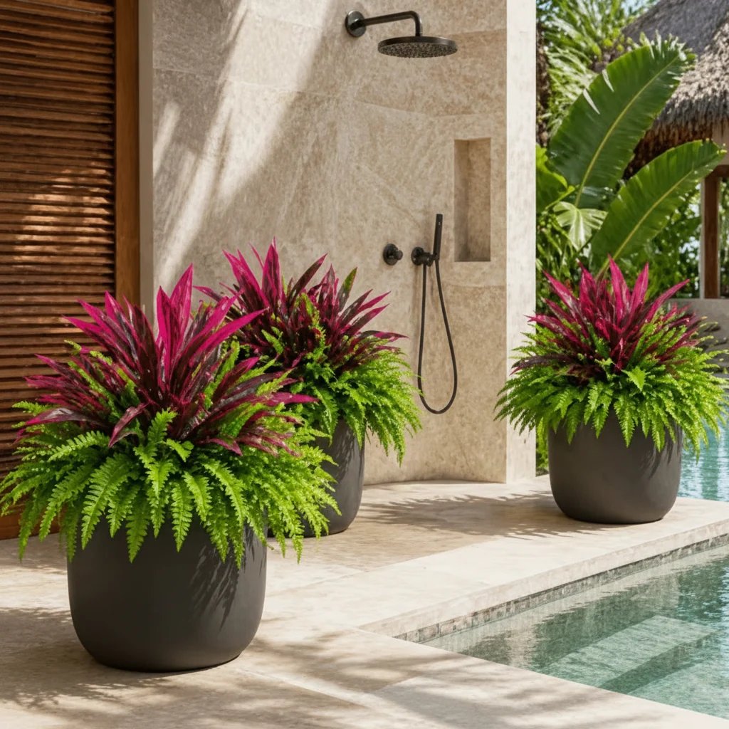 UV-Resistant Artificial Fern & Red Dracaena Decorative Plants