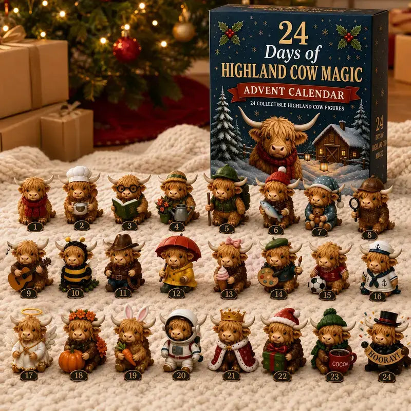 24-Day Highland Cow Advent Calendar - Christmas Countdown Gift Box with Collectible Mini Figurines
