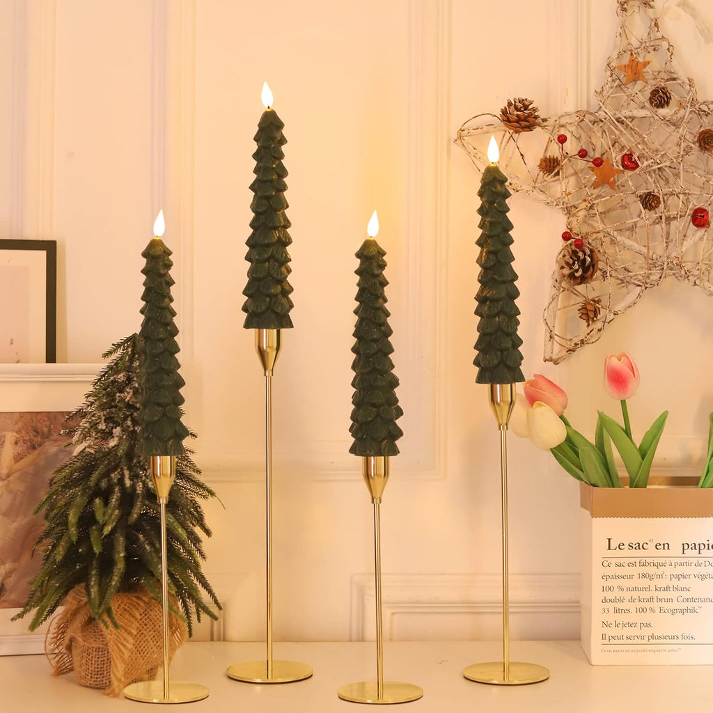 LED Green Tree Taper Candle Stick Set