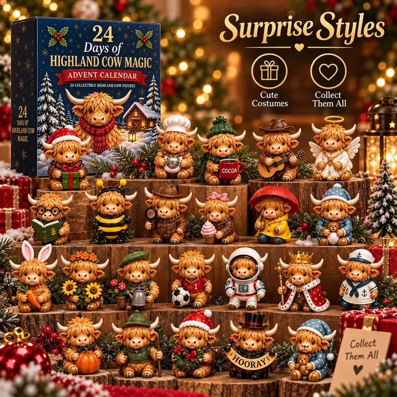 24-Day Highland Cow Advent Calendar - Christmas Countdown Gift Box with Collectible Mini Figurines