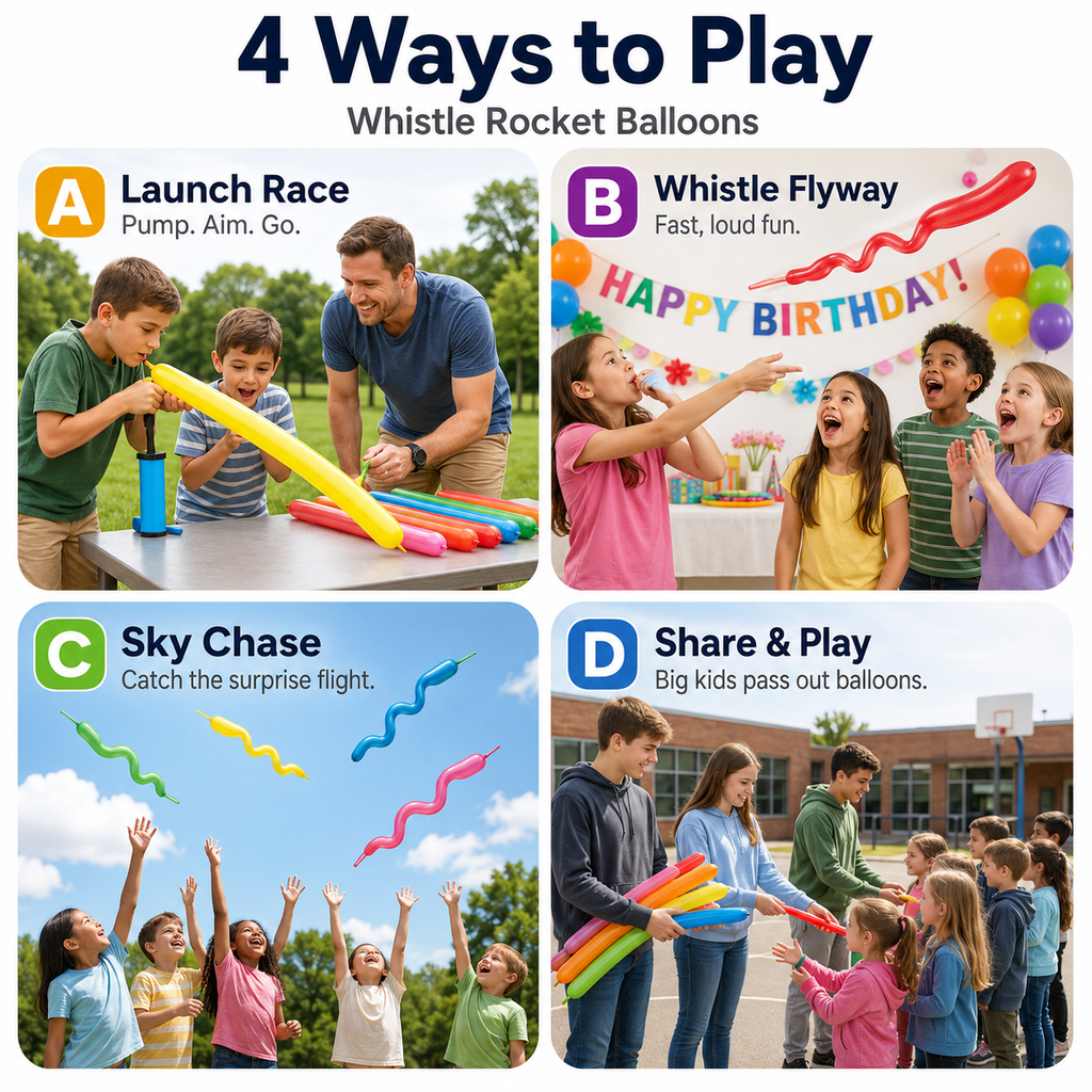 Rocket Balloon Launcher Set | Flying Party Balloons for Kids & Family Fun