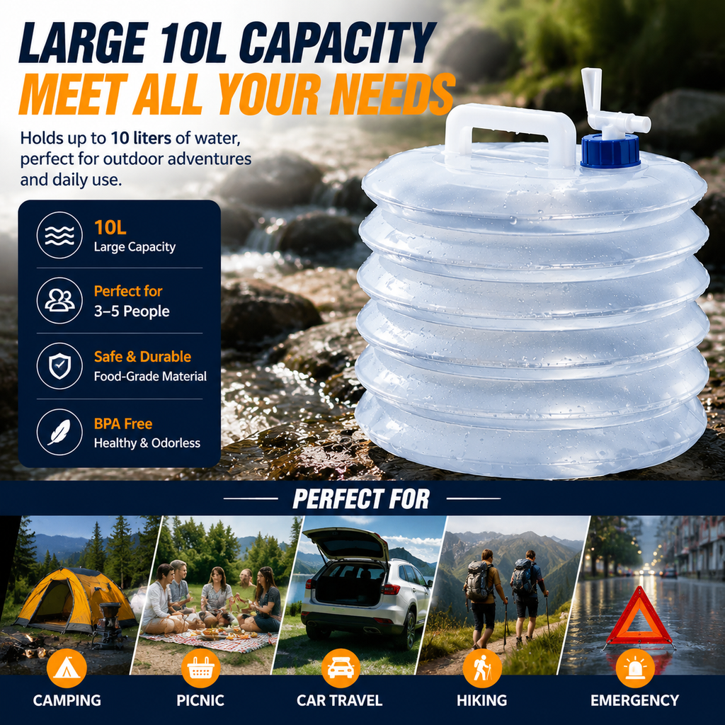 Foldable Camping Water Container – 5L/10L/15L Portable Water Bucket