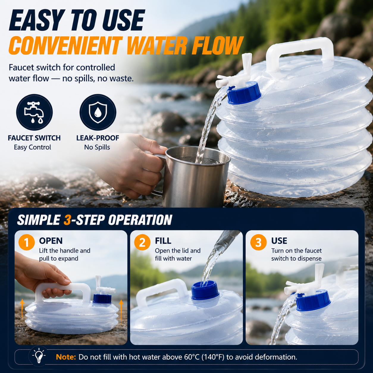 Foldable Camping Water Container – 5L/10L/15L Portable Water Bucket