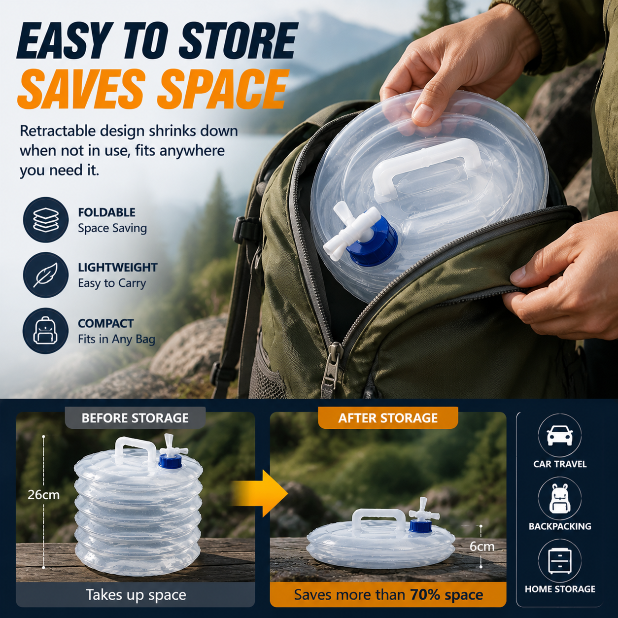 Foldable Camping Water Container – 5L/10L/15L Portable Water Bucket