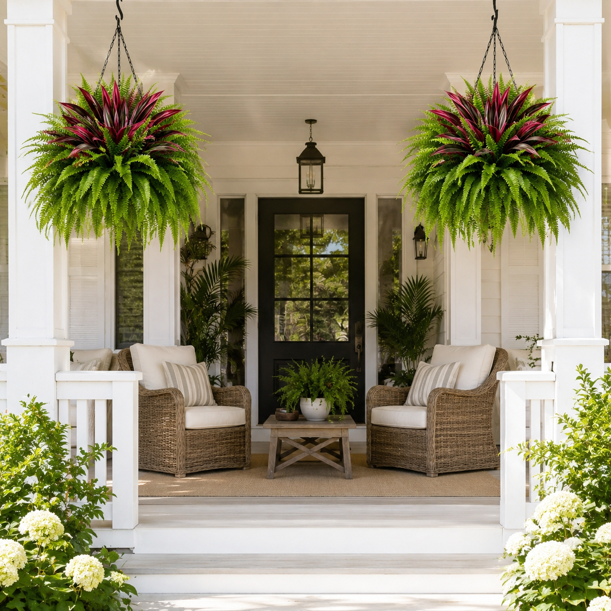UV-Resistant Artificial Fern & Red Dracaena Decorative Plants