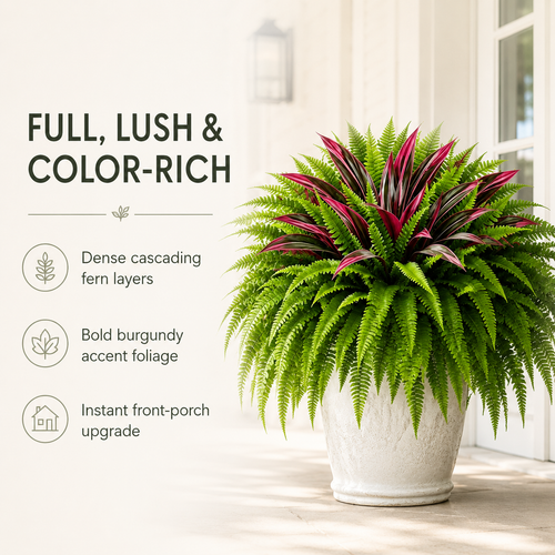 UV-Resistant Artificial Fern & Red Dracaena Decorative Plants