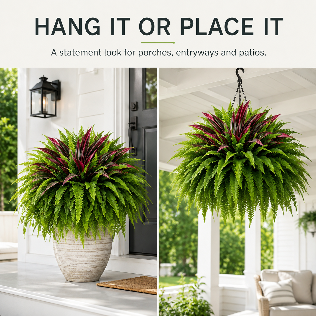 UV-Resistant Artificial Fern & Red Dracaena Decorative Plants