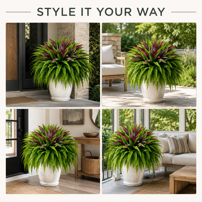 UV-Resistant Artificial Fern & Red Dracaena Decorative Plants