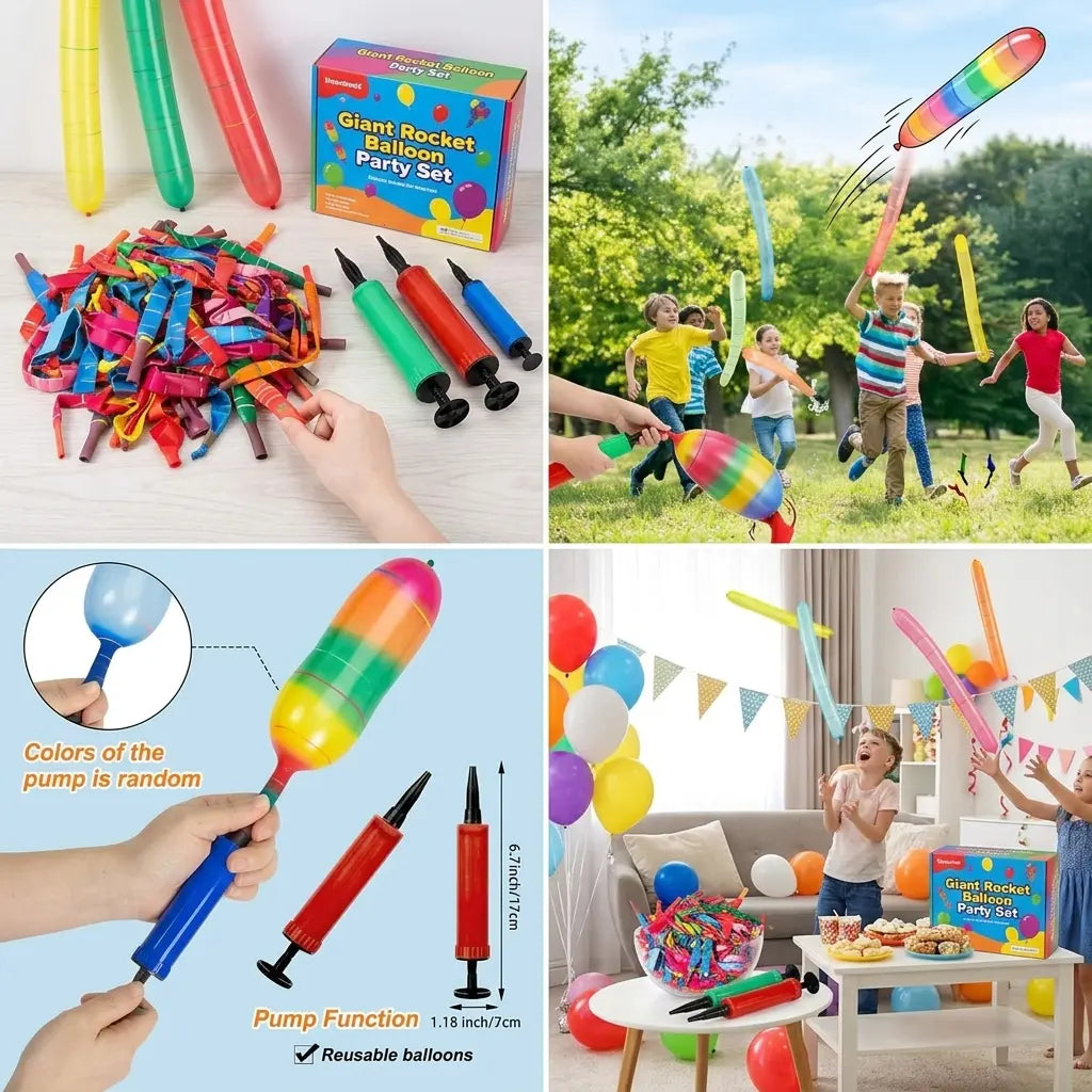 Rocket Balloon Launcher Set | Flying Party Balloons for Kids & Family Fun