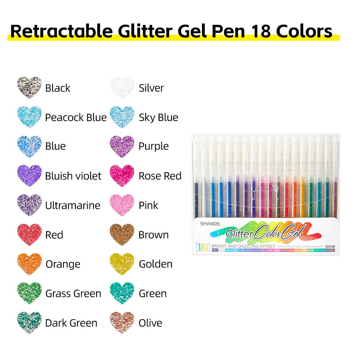 Glitter Gel Pens Vibrant Sparkle Colored Retractable Sparkling Gel Pen