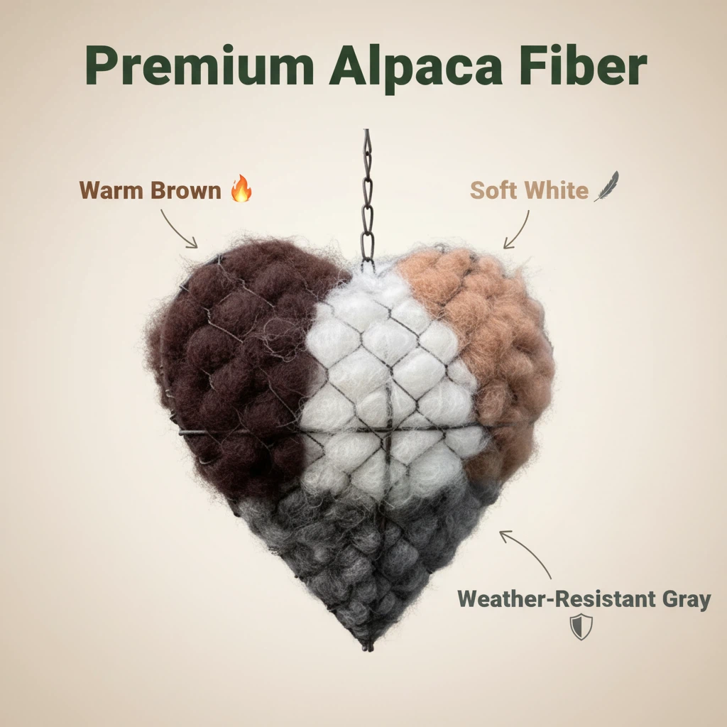 Handmade Alpaca Fiber Bird Nesting Heart